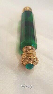 Antique Ornate Jeweled Double Ended Green Lay Down Perfume Bottle