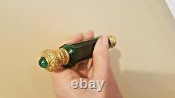 Antique Ornate Jeweled Double Ended Green Lay Down Perfume Bottle