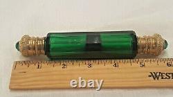 Antique Ornate Jeweled Double Ended Green Lay Down Perfume Bottle