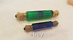 Antique Ornate Jeweled Double Ended Green Lay Down Perfume Bottle