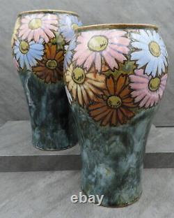 Antique Pair of Royal Doulton Art Deco Floral New Style Vases Florrie Jones
