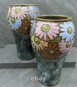 Antique Pair of Royal Doulton Art Deco Floral New Style Vases Florrie Jones