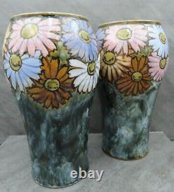 Antique Pair of Royal Doulton Art Deco Floral New Style Vases Florrie Jones