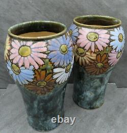 Antique Pair of Royal Doulton Art Deco Floral New Style Vases Florrie Jones