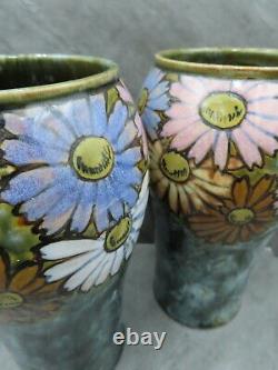 Antique Pair of Royal Doulton Art Deco Floral New Style Vases Florrie Jones