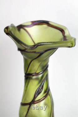 Antique Pallme-König Austrian Art Nouveau Olive Green Iridescent Glass Vase