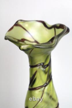Antique Pallme-König Austrian Art Nouveau Olive Green Iridescent Glass Vase