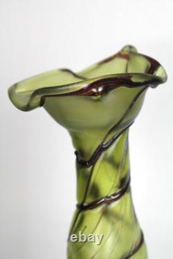 Antique Pallme-König Austrian Art Nouveau Olive Green Iridescent Glass Vase