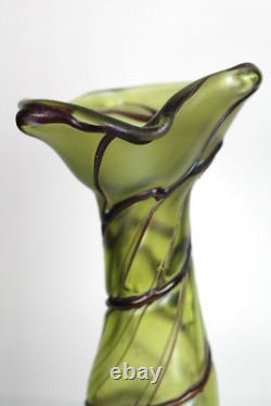 Antique Pallme-König Austrian Art Nouveau Olive Green Iridescent Glass Vase