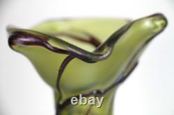 Antique Pallme-König Austrian Art Nouveau Olive Green Iridescent Glass Vase