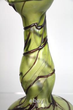 Antique Pallme-König Austrian Art Nouveau Olive Green Iridescent Glass Vase