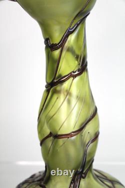 Antique Pallme-König Austrian Art Nouveau Olive Green Iridescent Glass Vase