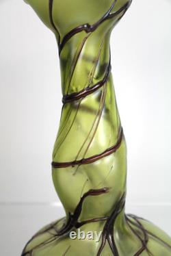 Antique Pallme-König Austrian Art Nouveau Olive Green Iridescent Glass Vase