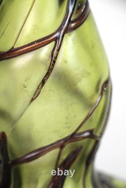 Antique Pallme-König Austrian Art Nouveau Olive Green Iridescent Glass Vase