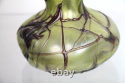 Antique Pallme-König Austrian Art Nouveau Olive Green Iridescent Glass Vase