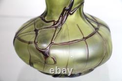 Antique Pallme-König Austrian Art Nouveau Olive Green Iridescent Glass Vase