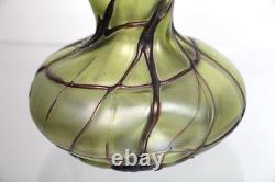 Antique Pallme-König Austrian Art Nouveau Olive Green Iridescent Glass Vase