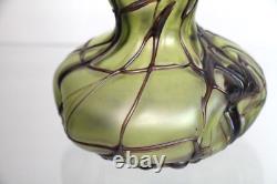 Antique Pallme-König Austrian Art Nouveau Olive Green Iridescent Glass Vase