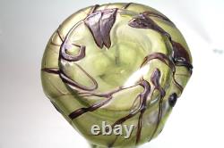 Antique Pallme-König Austrian Art Nouveau Olive Green Iridescent Glass Vase