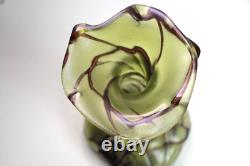 Antique Pallme-König Austrian Art Nouveau Olive Green Iridescent Glass Vase