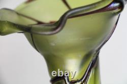 Antique Pallme-König Austrian Art Nouveau Olive Green Iridescent Glass Vase