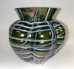 Antique Pallme König & Habel Art Nouveau Iridescent Fadendekor Green Glass Vase