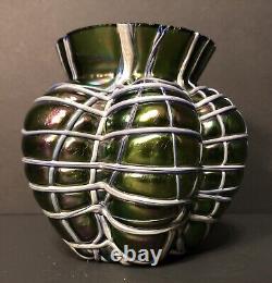 Antique Pallme König & Habel Art Nouveau Iridescent Fadendekor Green Glass Vase