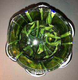 Antique Pallme König & Habel Art Nouveau Iridescent Fadendekor Green Glass Vase