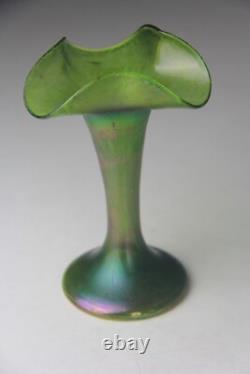Antique Pallme-König or Loetz Art Nouveau Green Iridescent Art Glass Vase