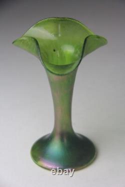 Antique Pallme-König or Loetz Art Nouveau Green Iridescent Art Glass Vase