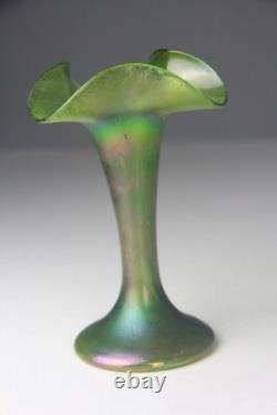 Antique Pallme-König or Loetz Art Nouveau Green Iridescent Art Glass Vase