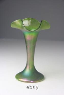 Antique Pallme-König or Loetz Art Nouveau Green Iridescent Art Glass Vase
