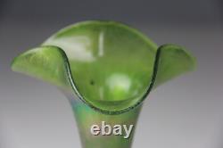 Antique Pallme-König or Loetz Art Nouveau Green Iridescent Art Glass Vase
