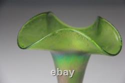 Antique Pallme-König or Loetz Art Nouveau Green Iridescent Art Glass Vase
