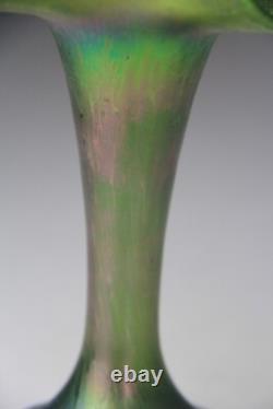 Antique Pallme-König or Loetz Art Nouveau Green Iridescent Art Glass Vase