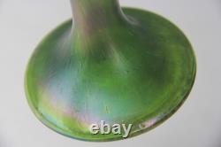 Antique Pallme-König or Loetz Art Nouveau Green Iridescent Art Glass Vase