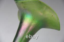 Antique Pallme-König or Loetz Art Nouveau Green Iridescent Art Glass Vase