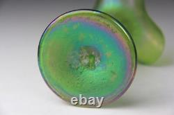 Antique Pallme-König or Loetz Art Nouveau Green Iridescent Art Glass Vase