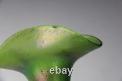 Antique Pallme-König or Loetz Art Nouveau Green Iridescent Art Glass Vase