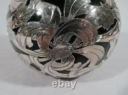 Antique Perfume 46 Art Nouveau Bottle American Green Glass Silver Overlay