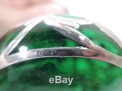 Antique Perfume Bottle American Emerald Green Glass & Silver Overlay