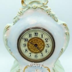 Antique Porcelain Mantel Clock Cherub Design Art Nouveau/Edwardian Era Working