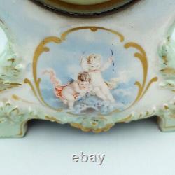 Antique Porcelain Mantel Clock Cherub Design Art Nouveau/Edwardian Era Working