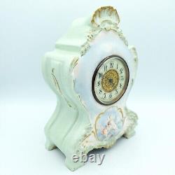 Antique Porcelain Mantel Clock Cherub Design Art Nouveau/Edwardian Era Working
