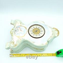 Antique Porcelain Mantel Clock Cherub Design Art Nouveau/Edwardian Era Working