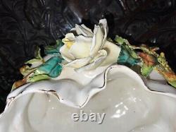 Antique Porcelain Rose Bowls Gilded Flower Encrusted Meissen Blue Crossed Swords