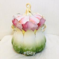 Antique RS Prussia Art Nouveau Morning Glory Pink Green Cracker Biscuit Jar