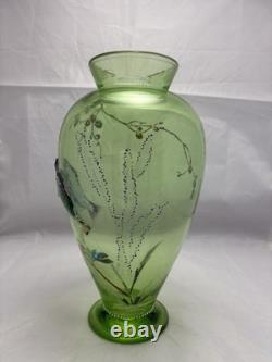 Antique Rare Moser Art Nouveau Bohemian Applied Fish Glass Vase Enamelled