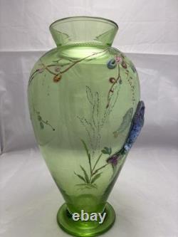 Antique Rare Moser Art Nouveau Bohemian Applied Fish Glass Vase Enamelled