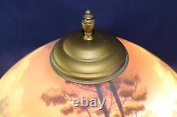 Antique Reverse Painted Pittsburg Waterfall Landscape Table Lamp 22 1/2 Tall